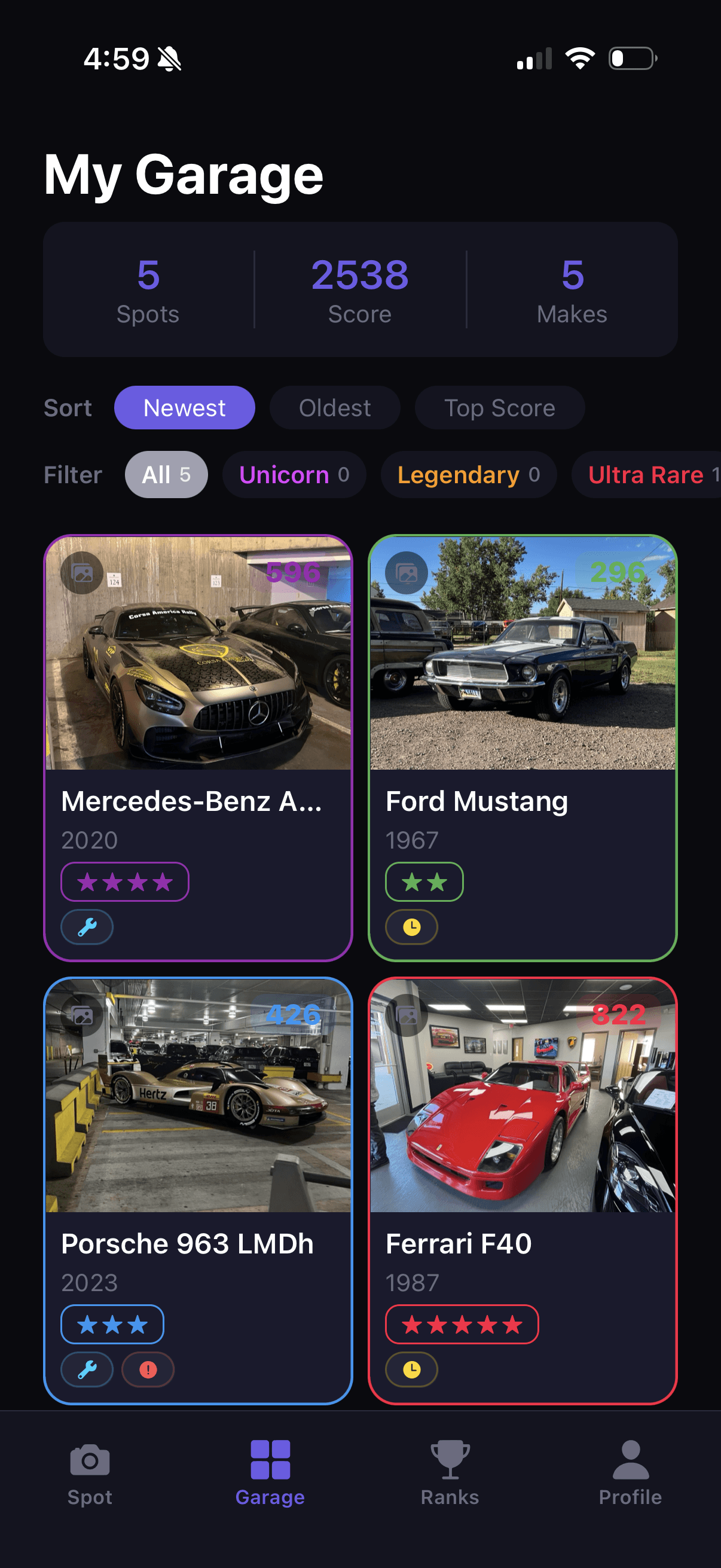 ChromaDrive garage with the newly collected car added
