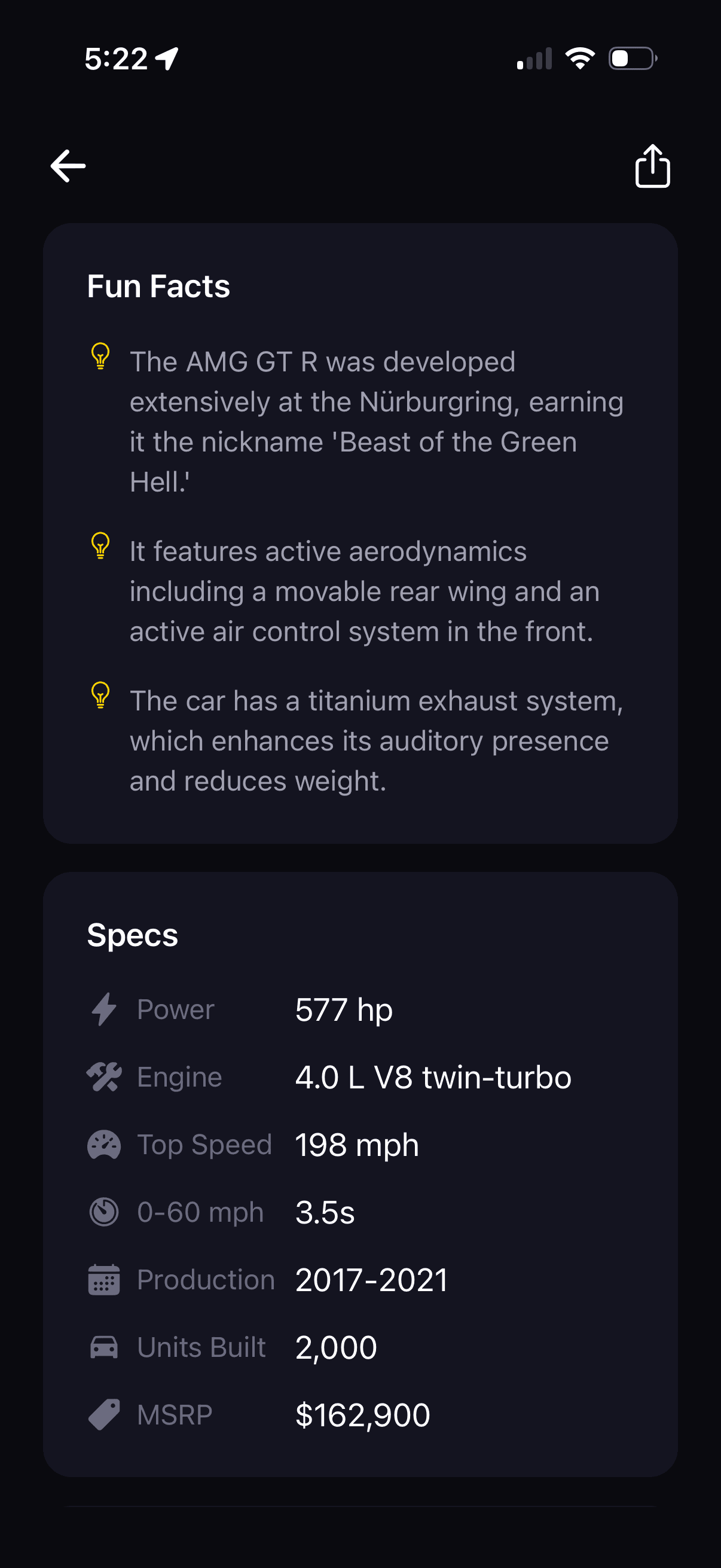 ChromaDrive car detail dossier — specs, production numbers, facts, tags
